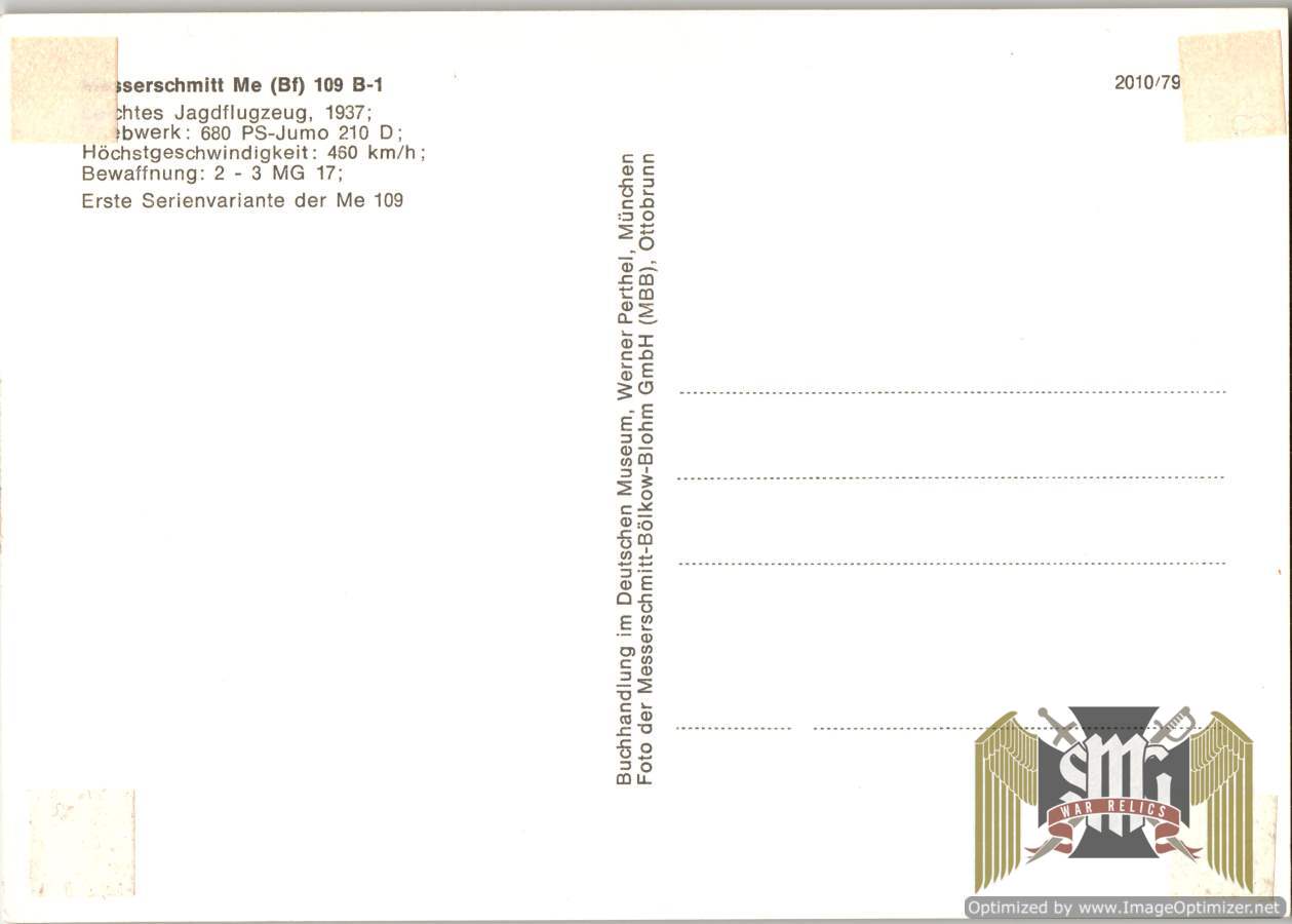 Messerschmitt Me (Bf) 109 B-1 Postcard