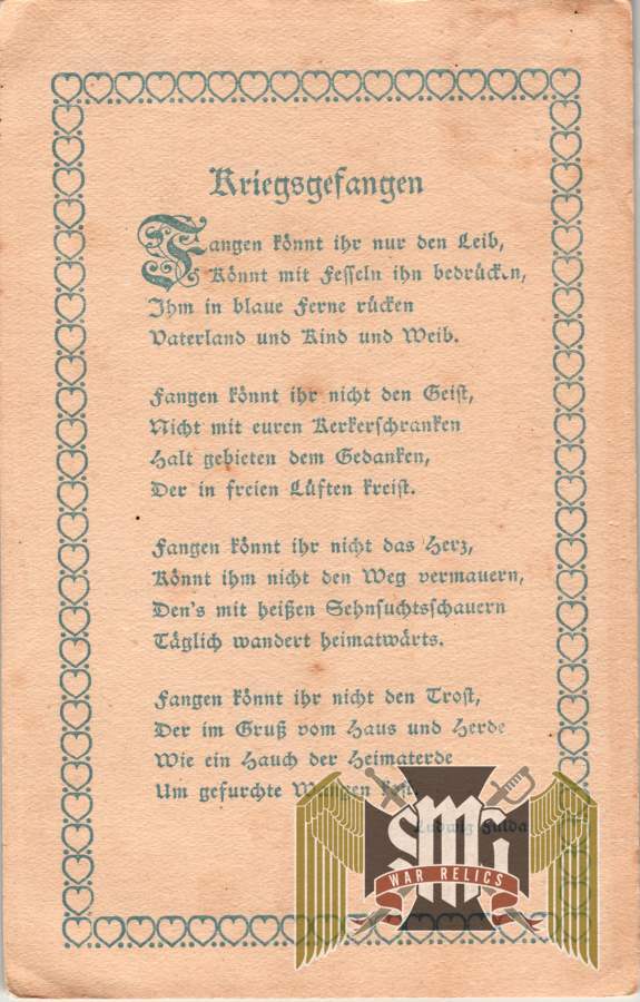 WW1 Postcard Prisoner of War Postcard