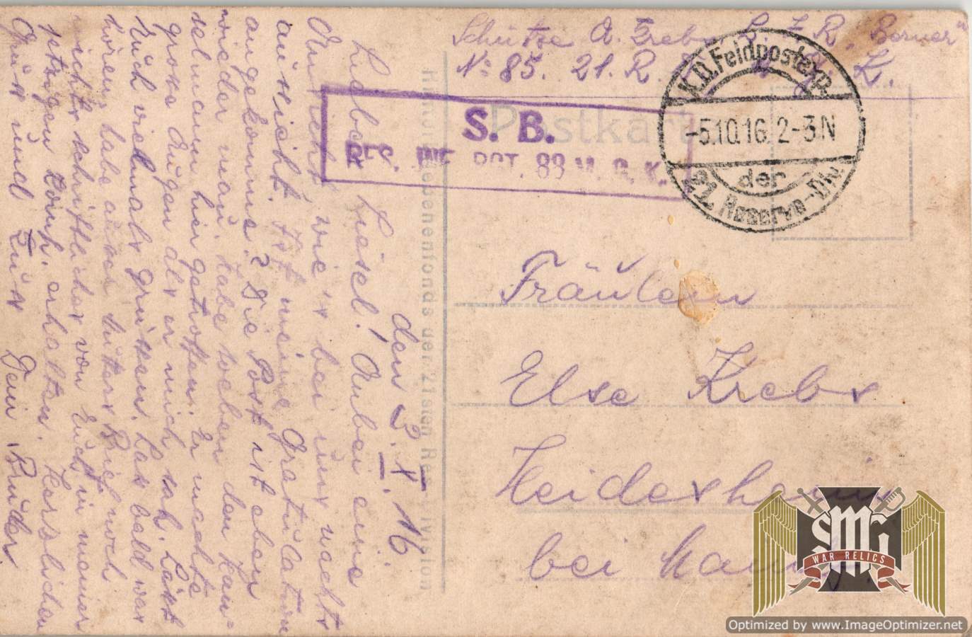 SMGQ-03364 WW1 Postcard Sleeping With Rats