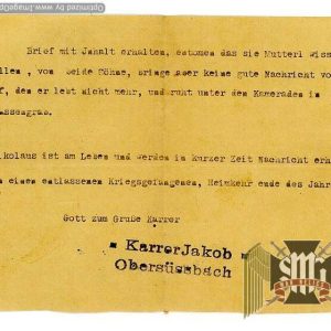 Letter Regarding loss of son in Russia from Westermaier grouping