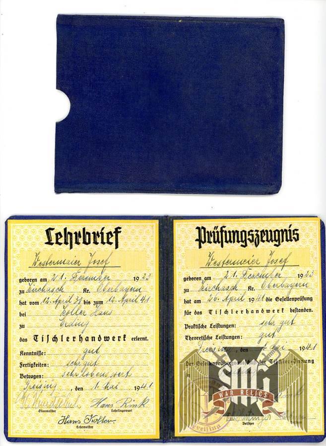 Handwerk Certificate of training for carpentry From Josef Westermaier grouping