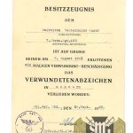 Black wound Badge Award document "Westermeier" 9/1943