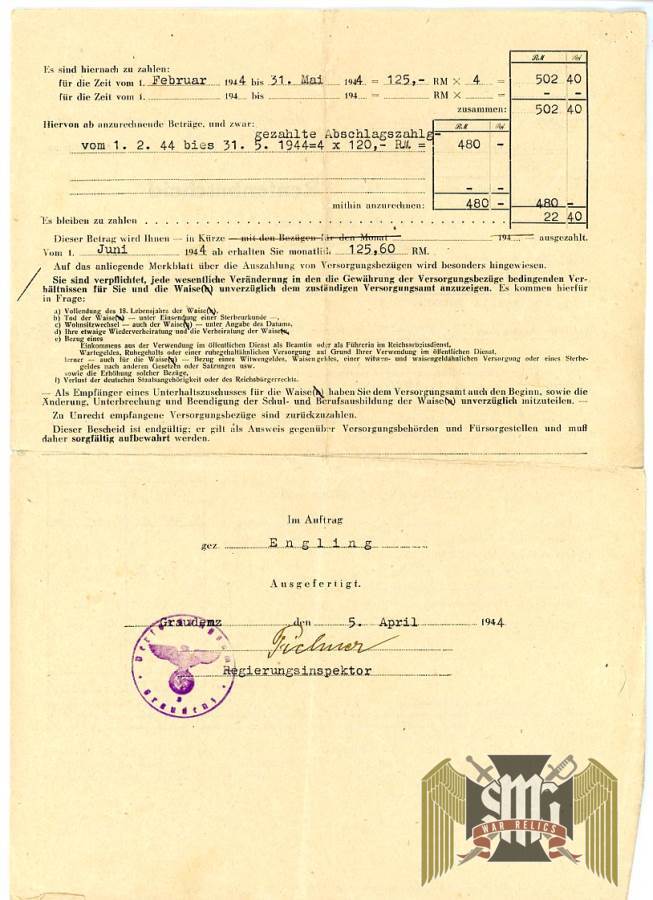 NSKOV Pension documents to Frau Hedwig Garba