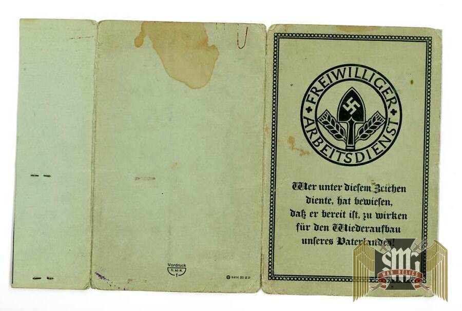 Voluntary labor service work passport dated 1934