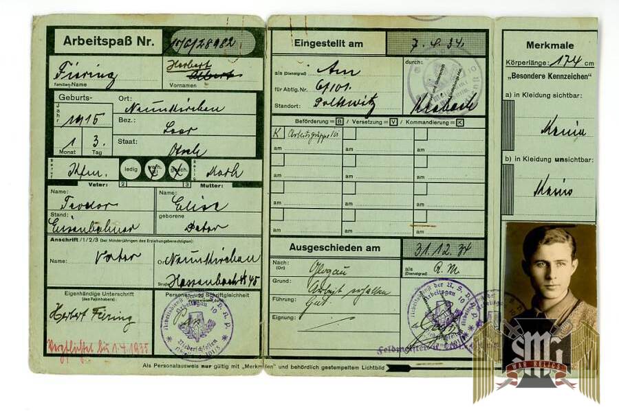 Voluntary labor service work passport dated 1934