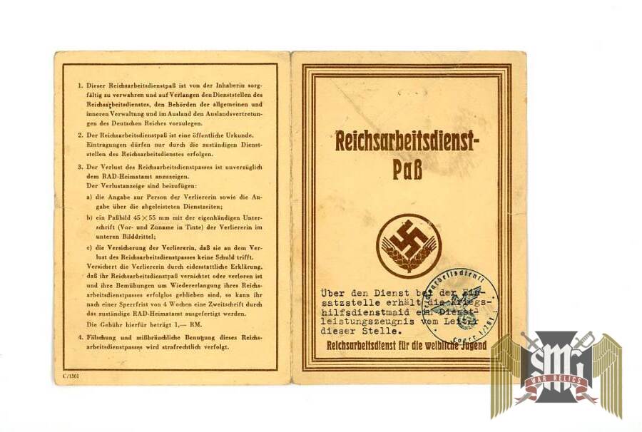 Voluntary labor service work passport dated 1934