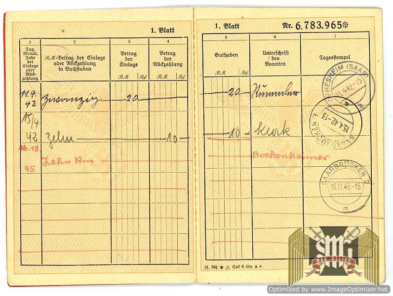 Postsparbuch deutsche Reichspost