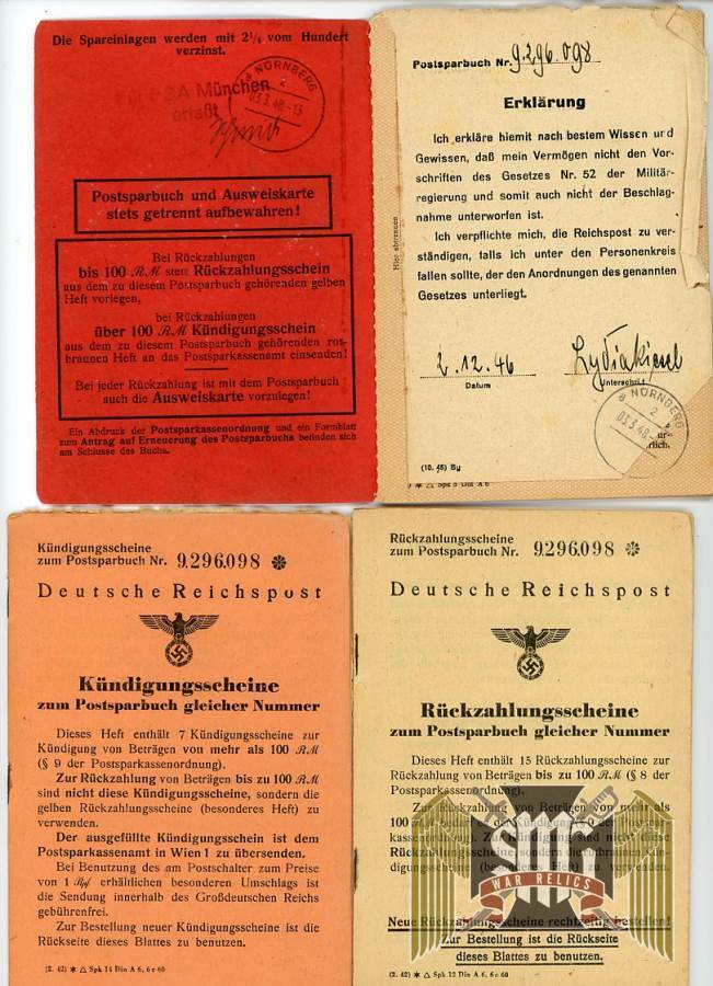 WWII German Deutsche Reichspost Savings Account Grouping