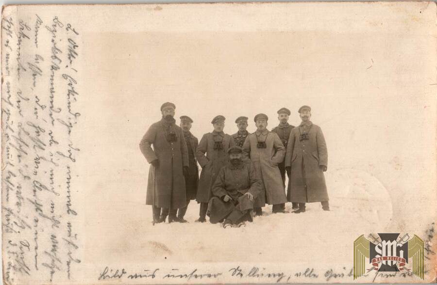 WW1 Post card German officers in the snow binoculars