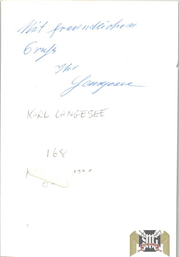 Karl Langesee Knights Cross w/ Oakleaves Winner Signature