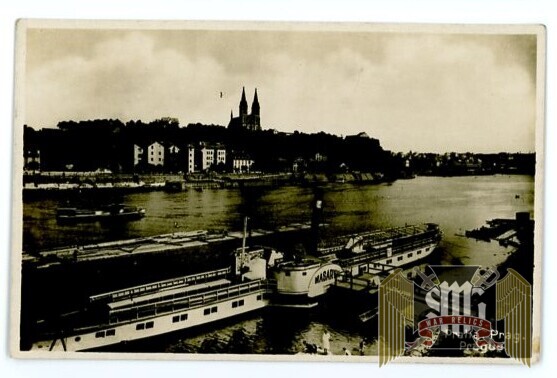 Post card with 1939 Nazi Stamp of ship in Prague
