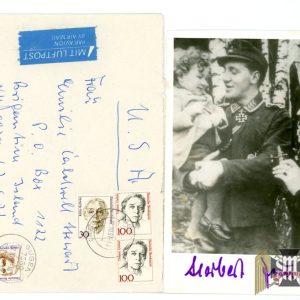 Herbert Junge – schwere Flak-Abteilung Knights Cross winner signatures (3) Letter, envelope, photo