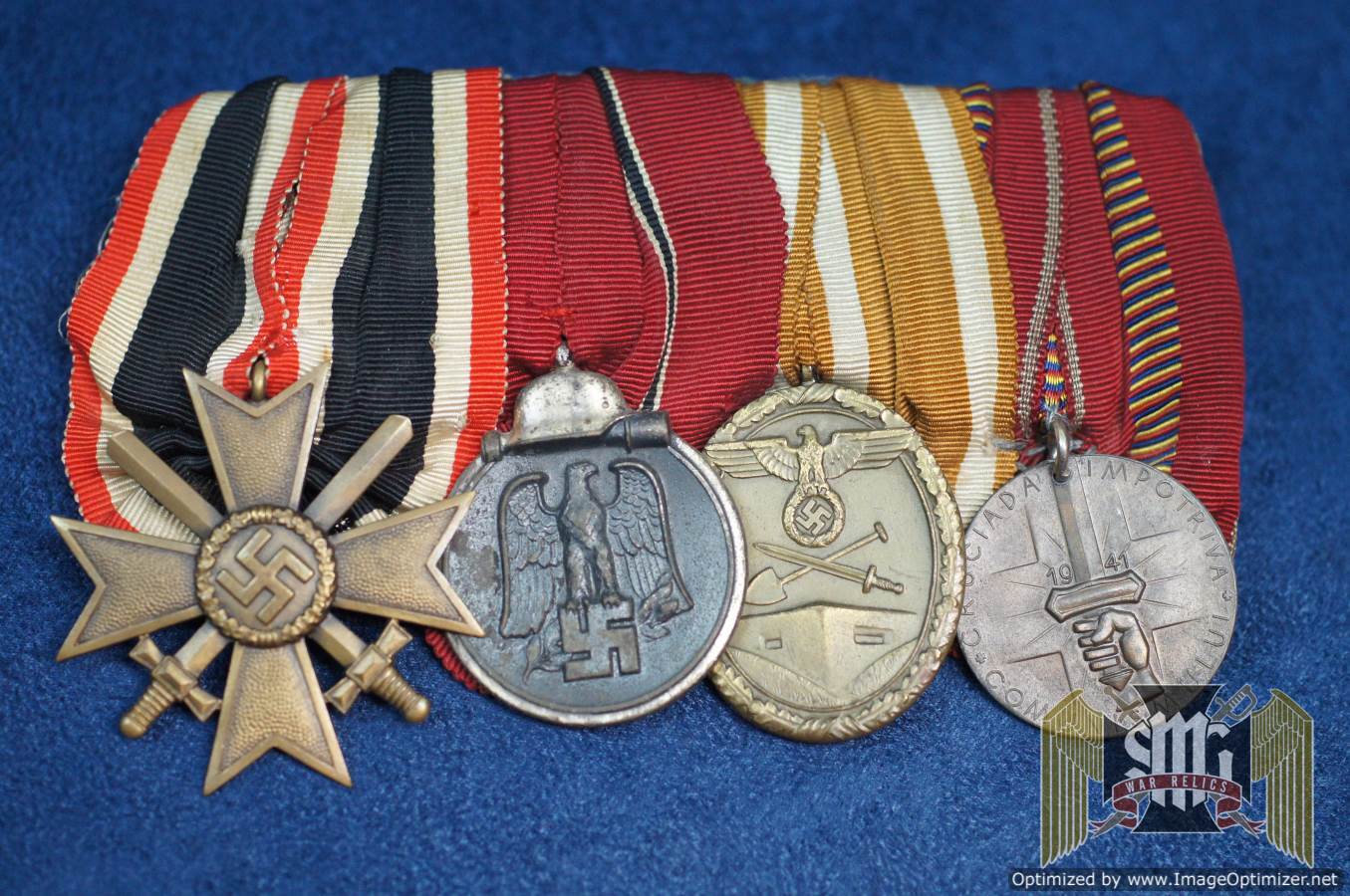 4 pc medal Bar. KVK2, Ost Medal, West Wall, Crusade against communism