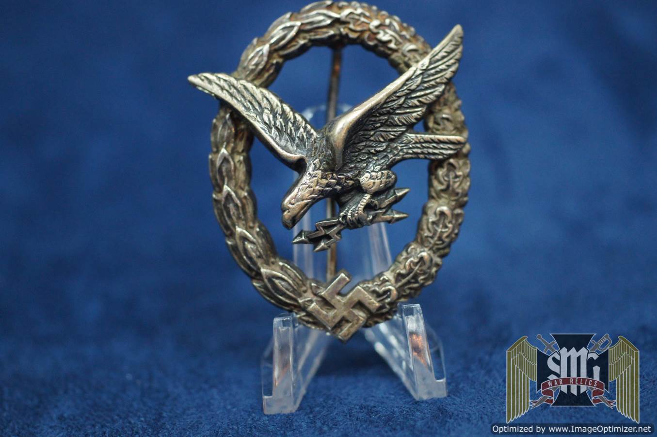Luftwaffe Radio Operator Gunner Badge in Nickel Silver by BSW Repaired pin