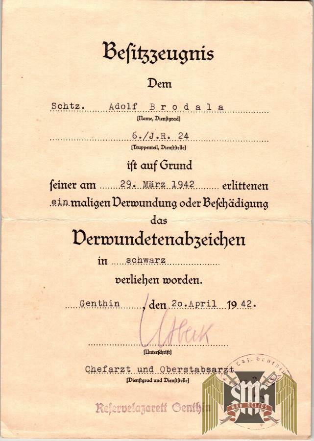 Black wound badge Document signed by Physician