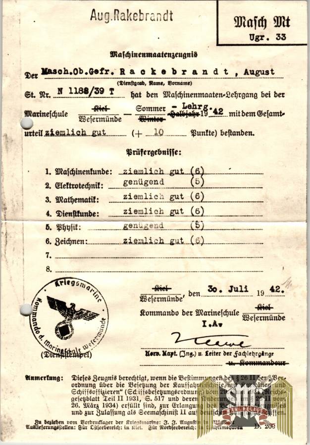 Iron Cross 2nd Class Document with Rear Admiral ERNST LUCHT signature (knights cross winner)