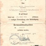 Black wound badge Document for Fritz Bade