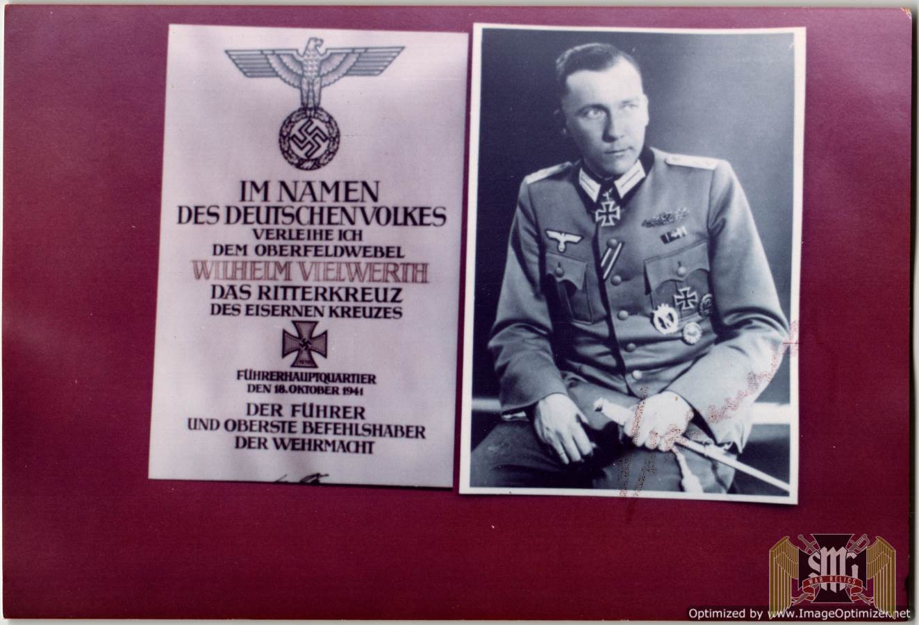 Knights cross signature of Erich Vielwerth