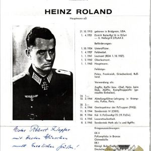 Knights cross signature of Heinz Roland