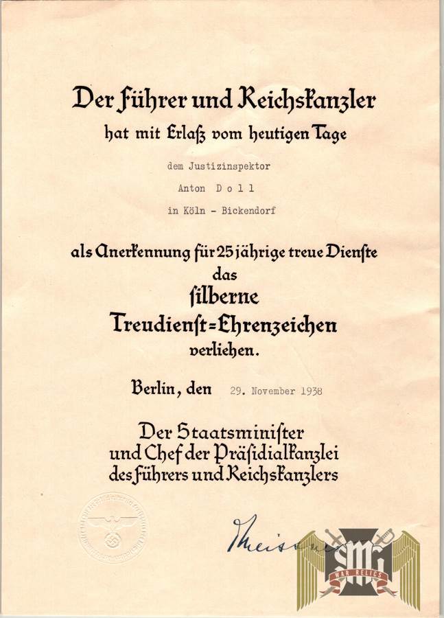 Faithful service Award 25 year Document