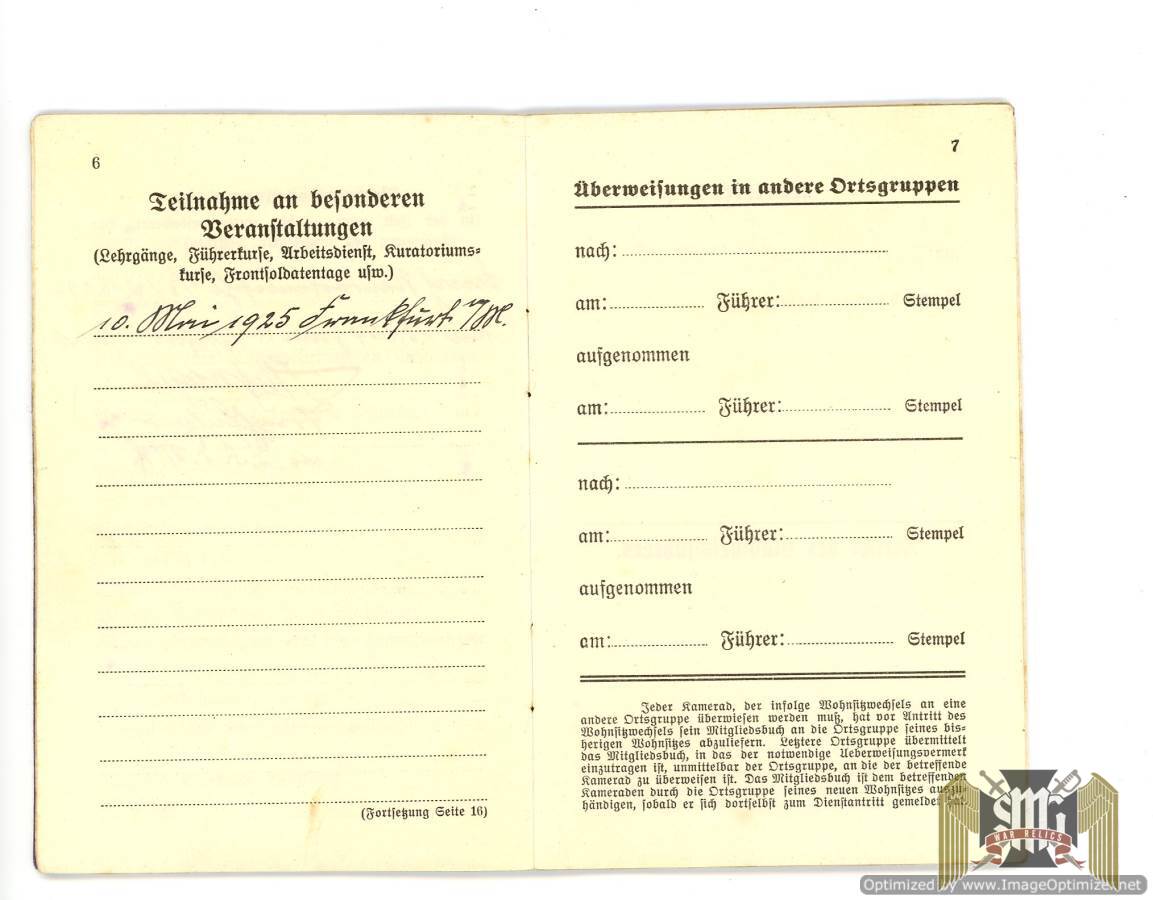 NS Deutsche Fronkämpfer Bund (Stahlhelm) member book
