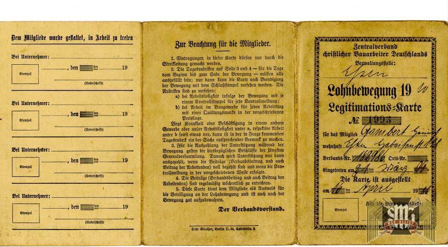 German interwar 1920 dated Contruction worker Job Book