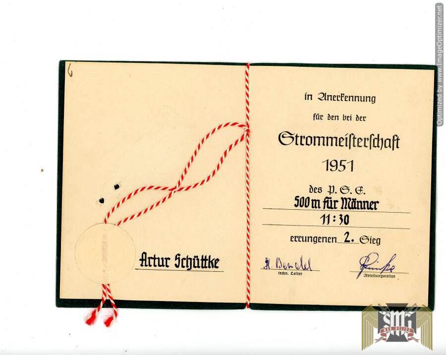 Sport Book 500m 2nd place 1951 Artur Schuettke Grouping