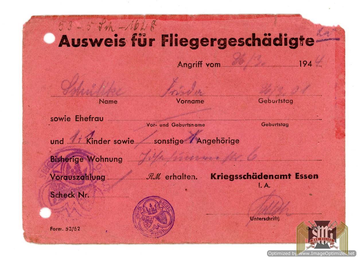ID card for Flight Aviation Victims From Artur Schuettke Grouping