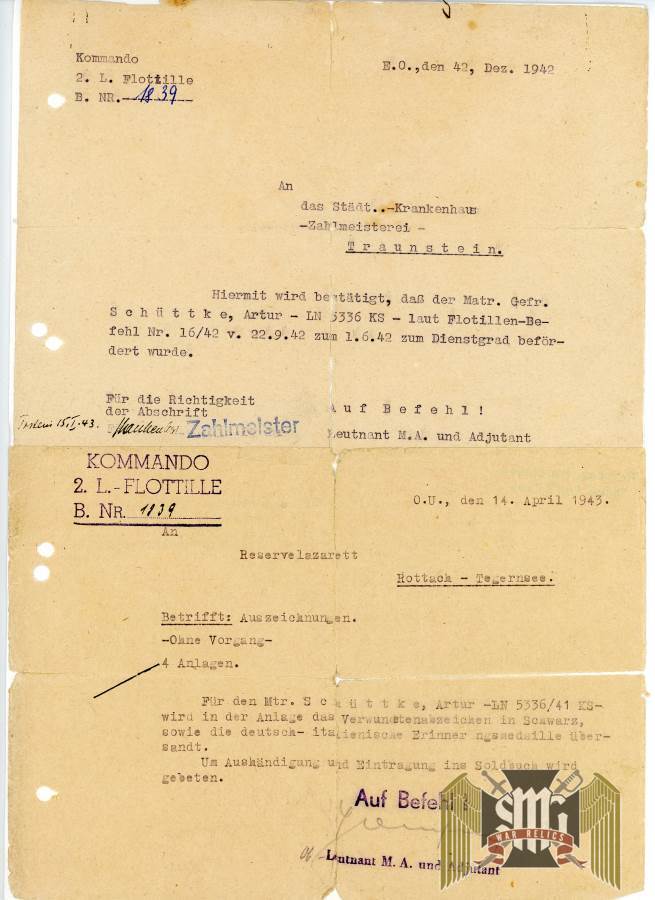 Promotion document and request for Black wound badge and African Campaign medal