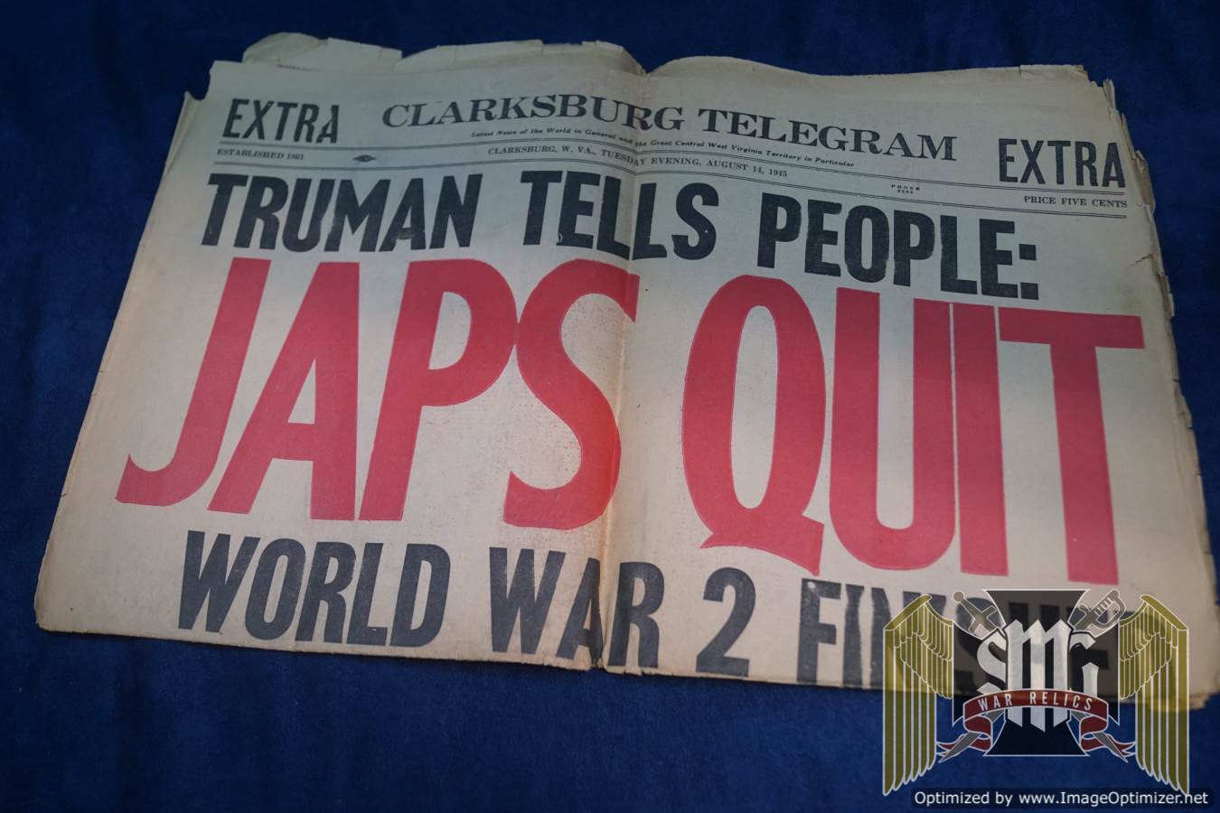 JAPS QUIT Clarksburg Telegram Newspaper 8/14/1945