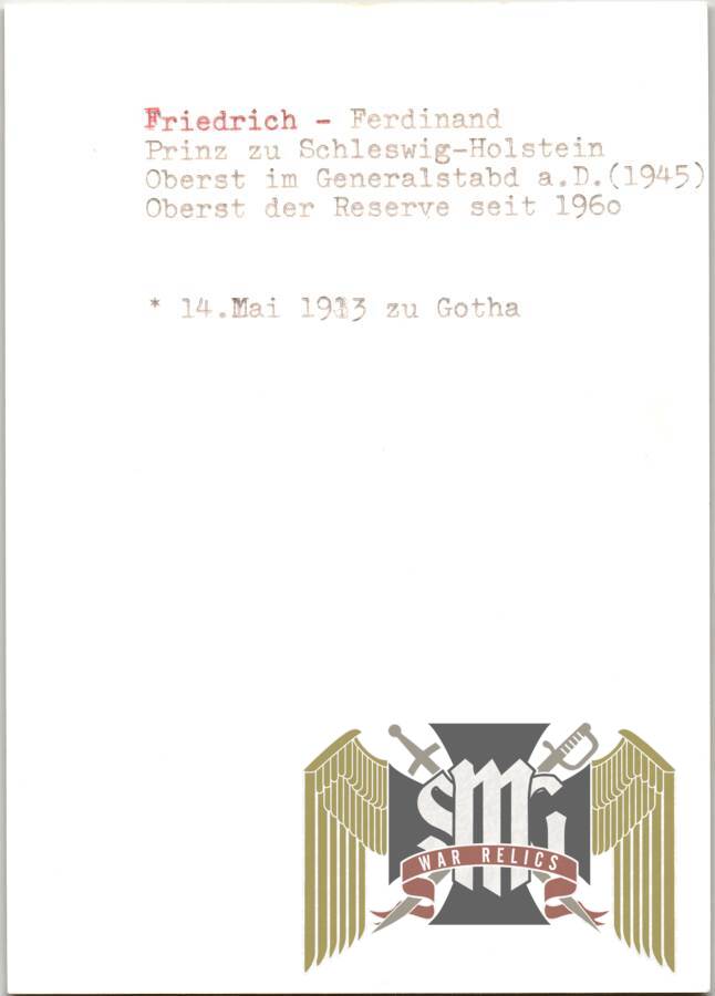 Friedrich Ferdinand knights cross winner signature (Prince)