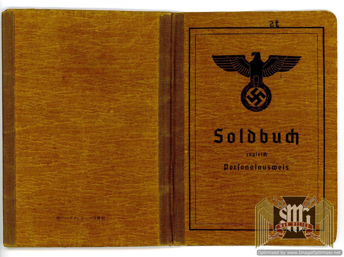 Soldbuch With Entry into Sudentenland and Hindenburg Cross Award notations