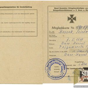 Association for German War Disabled Member book