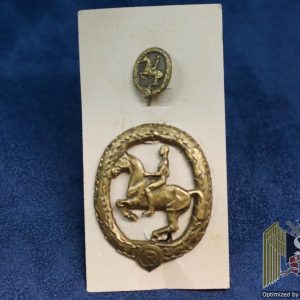 Horsemans Badge in Bronze with stickpin on sales card