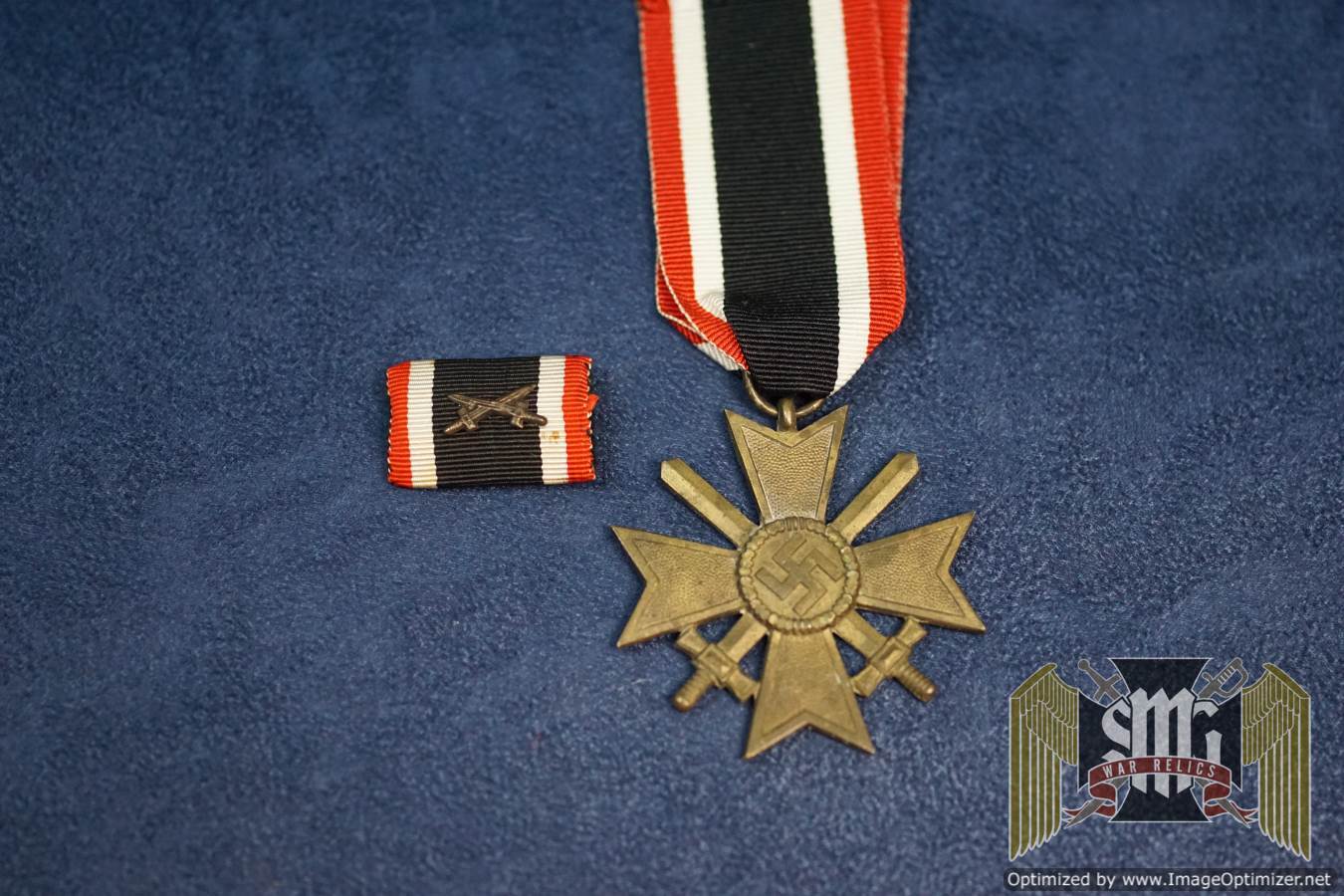 War Merit Cross w/ swords by Klein & Quenzer Marked 65 w/ribbon bar