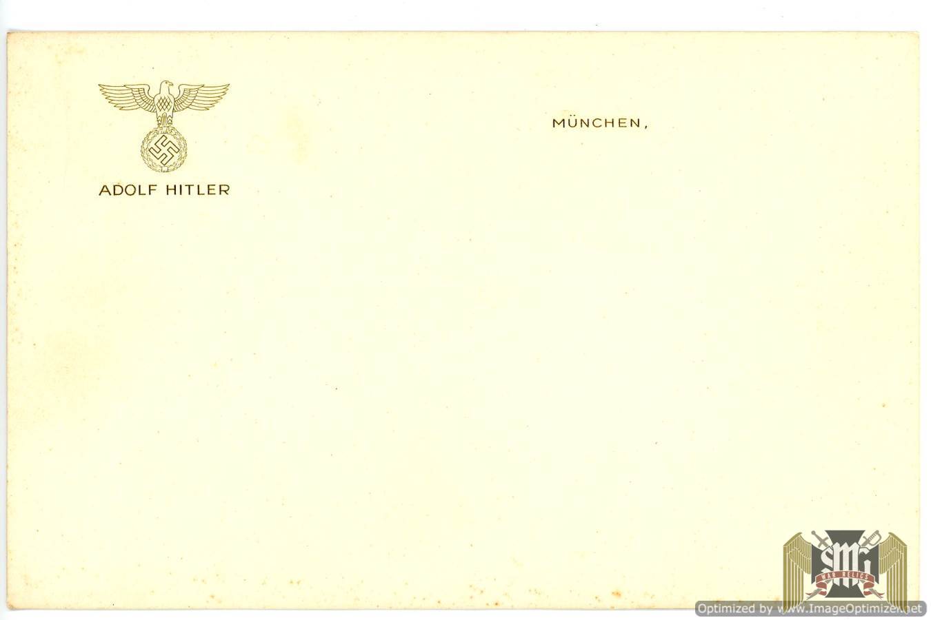 Adolf Hitler Correspondence Stationary card from Munich Office
