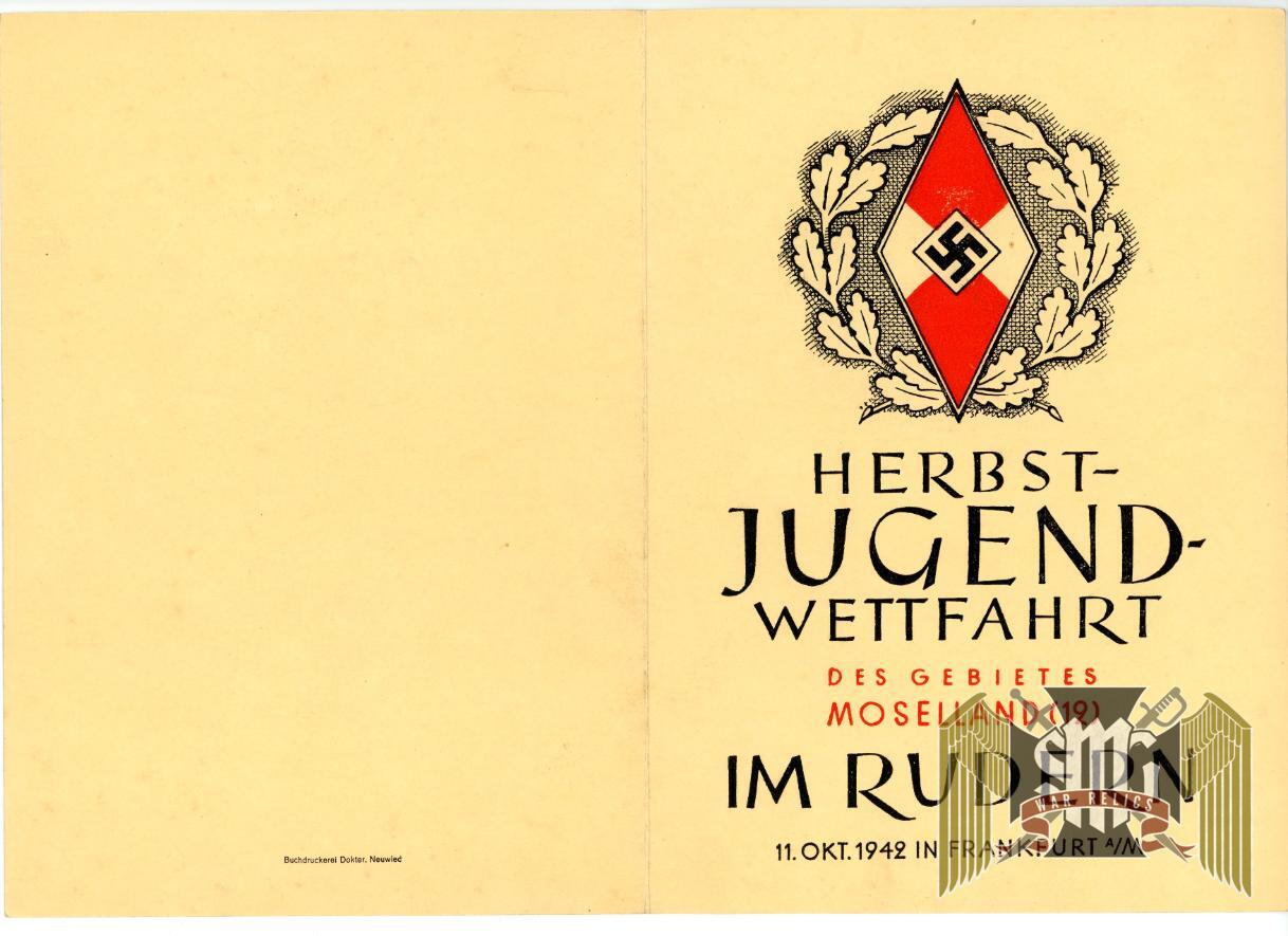 Hitler Youth Rowing Competition Award Document from Isenberg Grouping