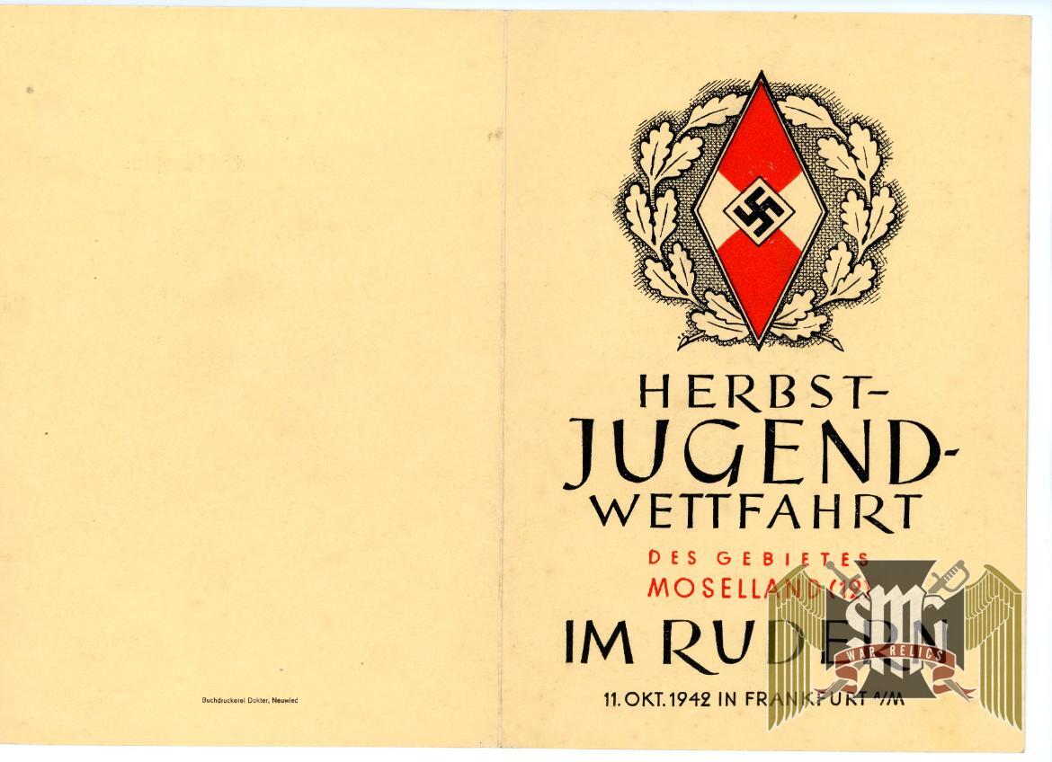 Hitler Youth Rowing Competition Award Document from Isenberg Grouping