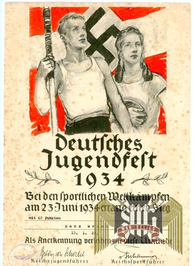 Deutsches Jugendfest 1934 Award Doc