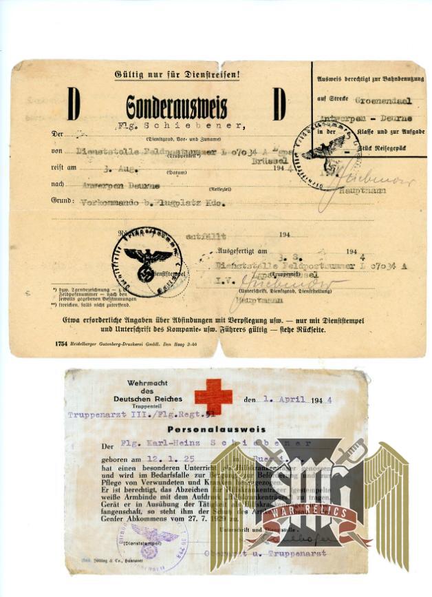 Personalausweis for DRK Helferin 1944 w/ Pass for Karl-Heinz Schiebener