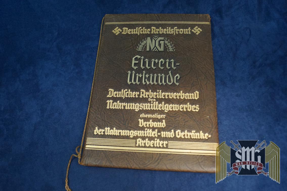 Deutsche Arbeitsfront Ehren- Urkunde 25 year leather bound award document