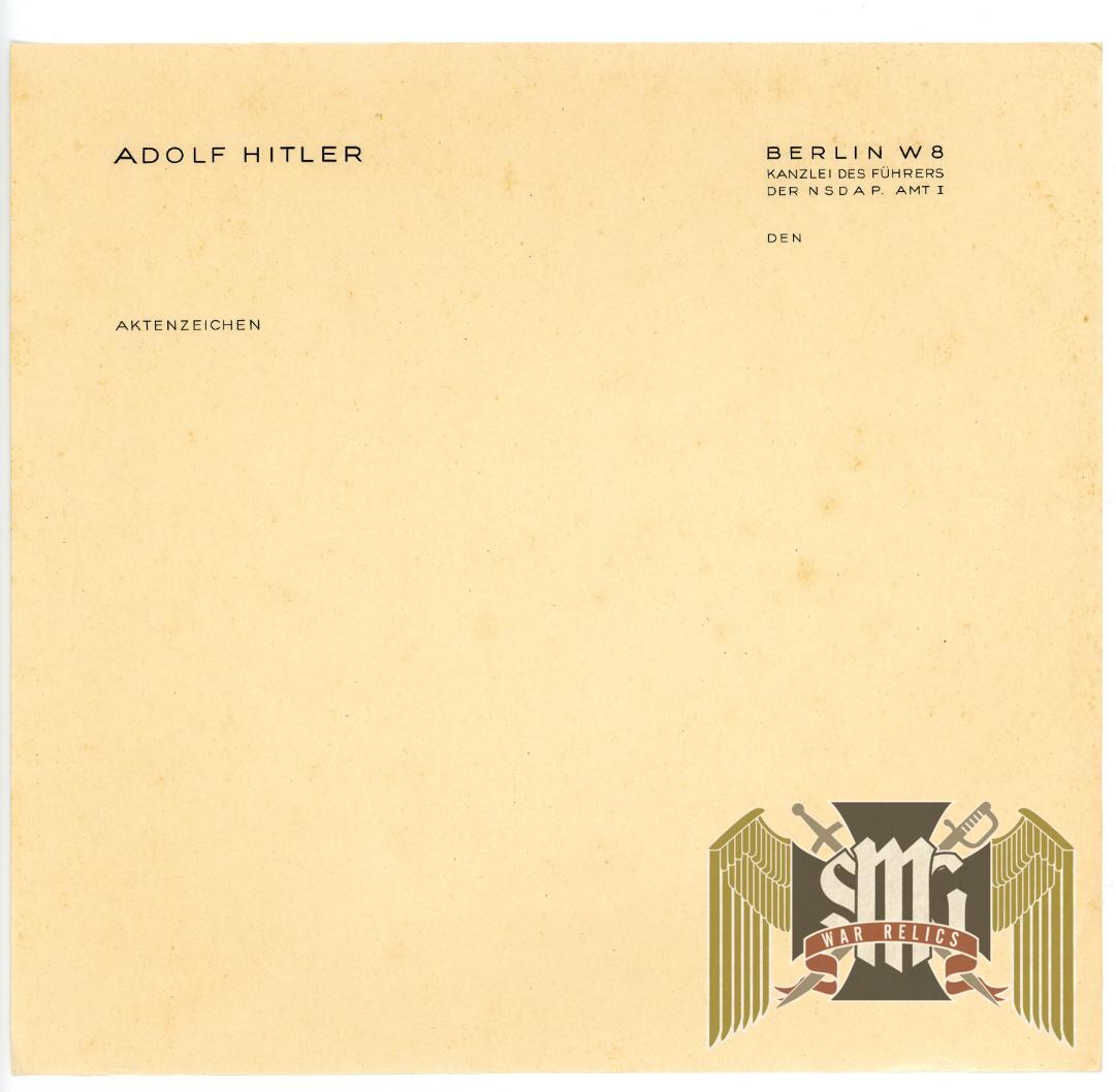 Adolf Hitler Berlin Chancellery Stationary Short Sheet