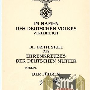 Blank Mother's Cross in Bronze Document Near Mint!