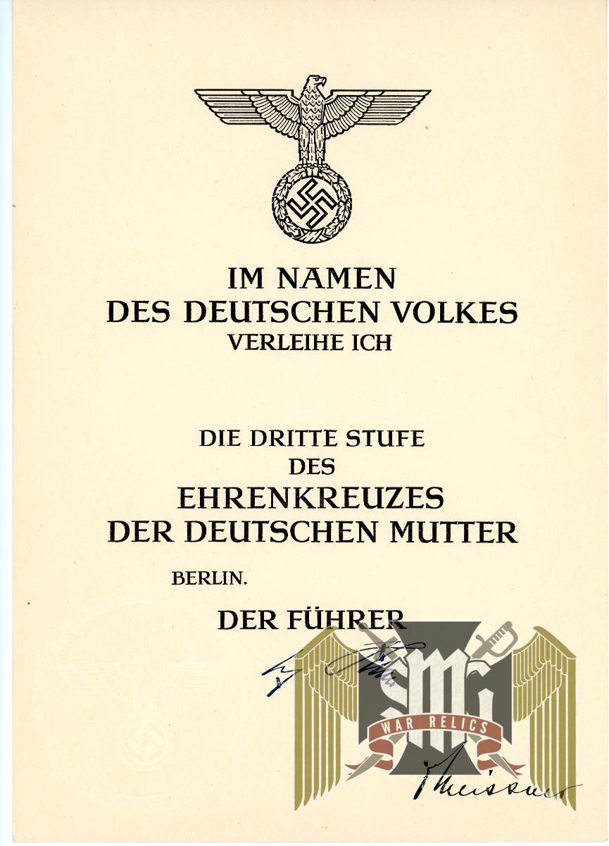 Blank Mother's Cross in Bronze Document Near Mint!