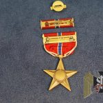 WW2 US Bronze Star lapel button & matched Ribbon bar