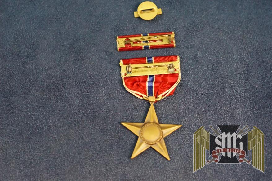 WW2 US Bronze Star lapel button & matched Ribbon bar