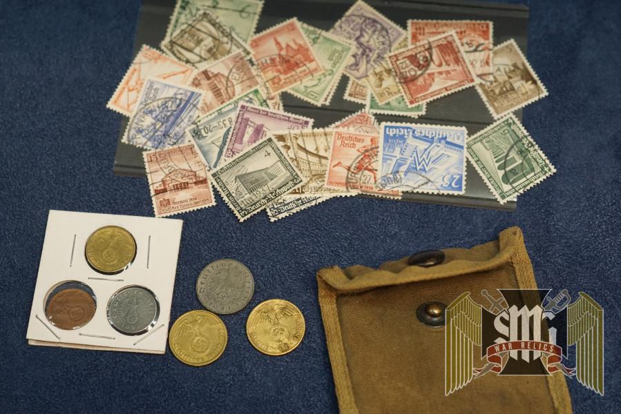 Assorted Thid reich stamps and coins