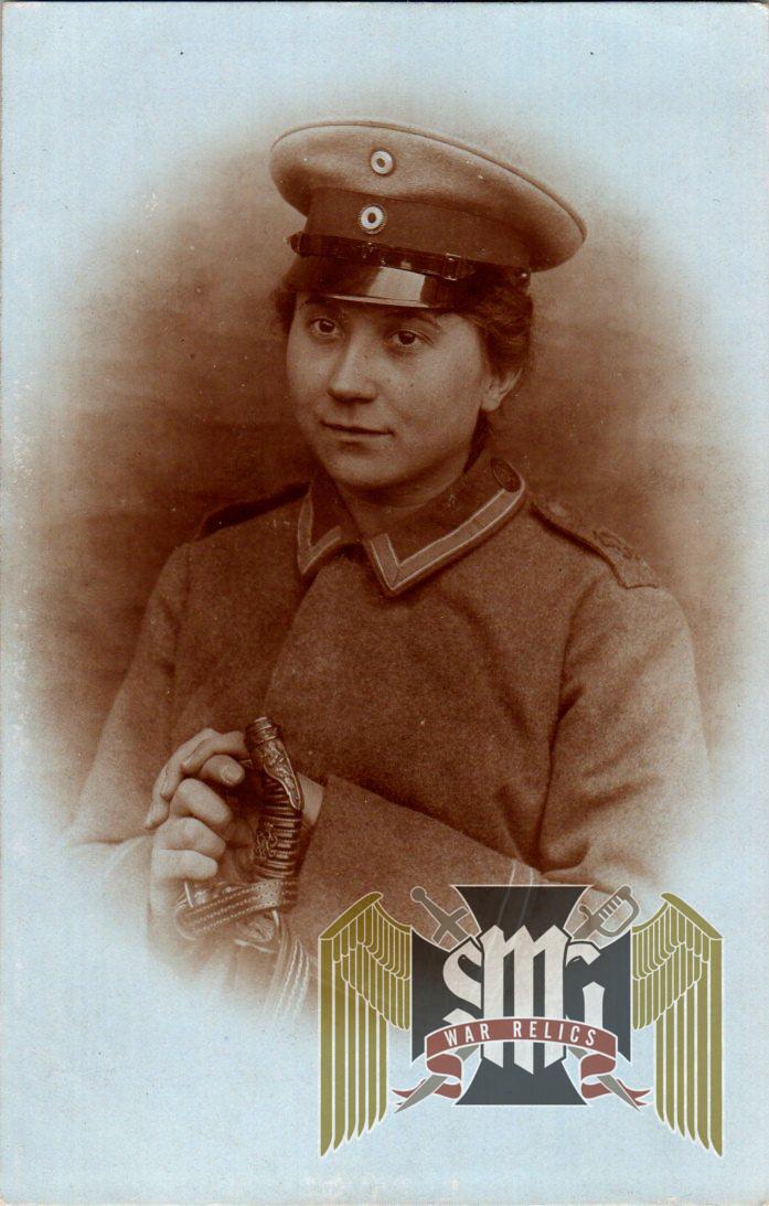 WW1 Postcard Female officer with sword