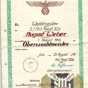 Promotion and discharge Grouping for Oberwachmeister who was a teacher