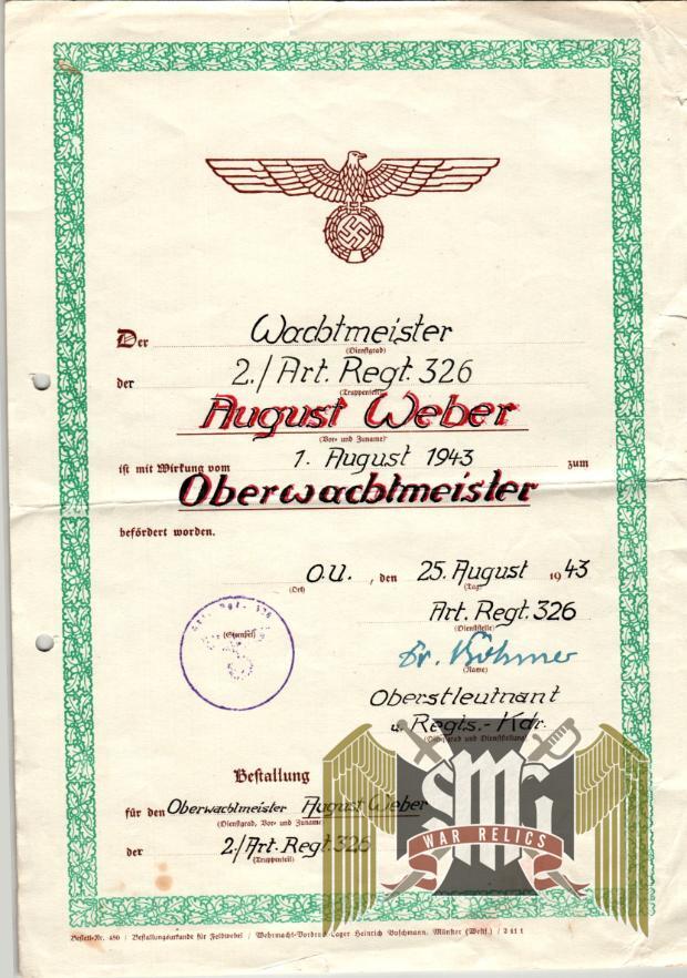 Promotion and discharge Grouping for Oberwachmeister who was a teacher